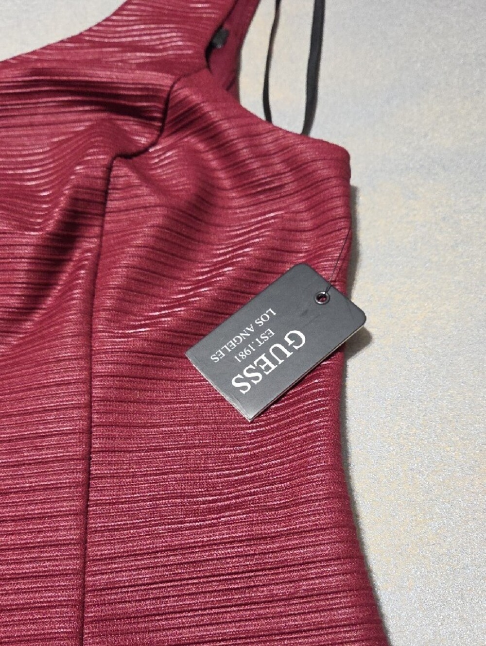 GUESS Wine Red Ribbed V-Notch Mini Dress - Picture 2 of 10